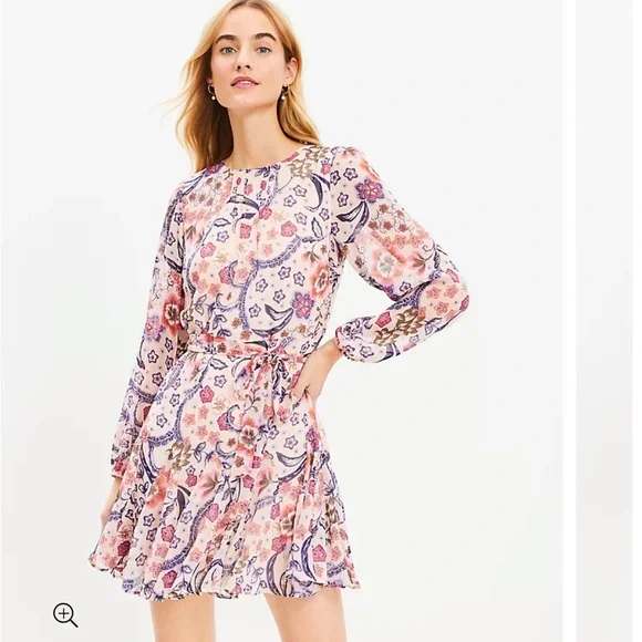 Loft Godet Flare Dress Size 4 Rose Smoke Women's